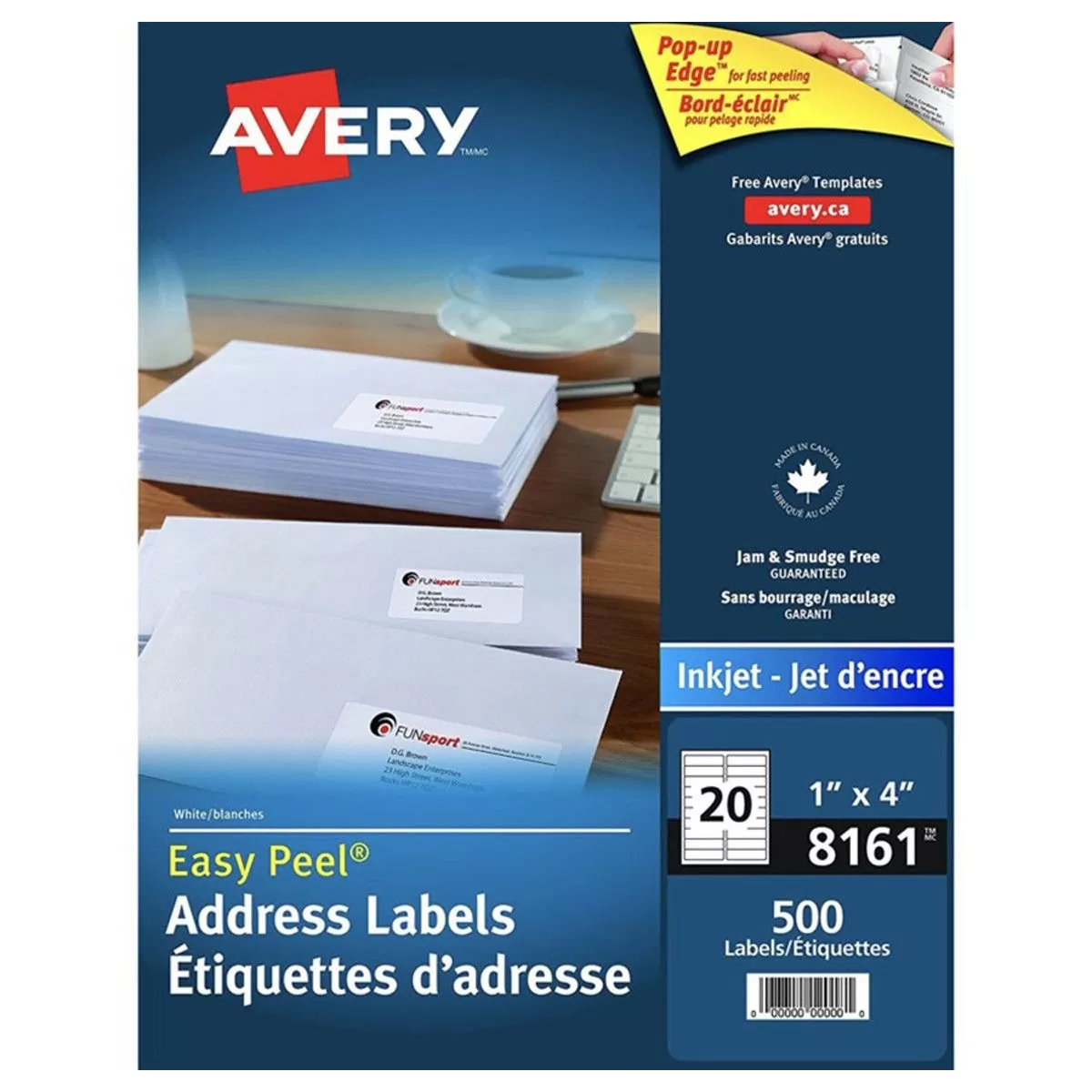 Étiquettes Avery®, jet d'encre, 4 x 1 po, 08161