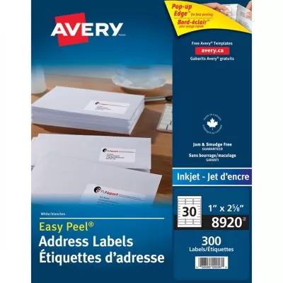 Étiquettes Avery®, jet d'encre, 2-5/8 x 1 po., 08920
