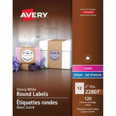 Étiquettes rondes Avery®, diamètre 2 po, pqt de 120, 22807
