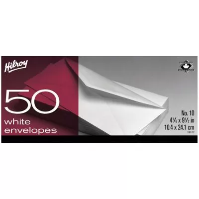 Enveloppes blanche de Hilroy No 10. 4-1/8 x 9-1/2 po, 50/boite