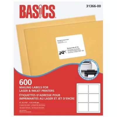 Étiquettes d'adresse de Basics®, 4 x 3-1/3 po, boite de 600