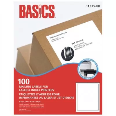 Étiquettes d'adresse de Basics®, 8-1/2 x 11 po, boite de 100